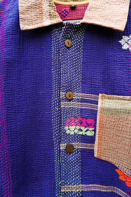 Blue Contrast Kantha Overshirt No. XLV — One of One