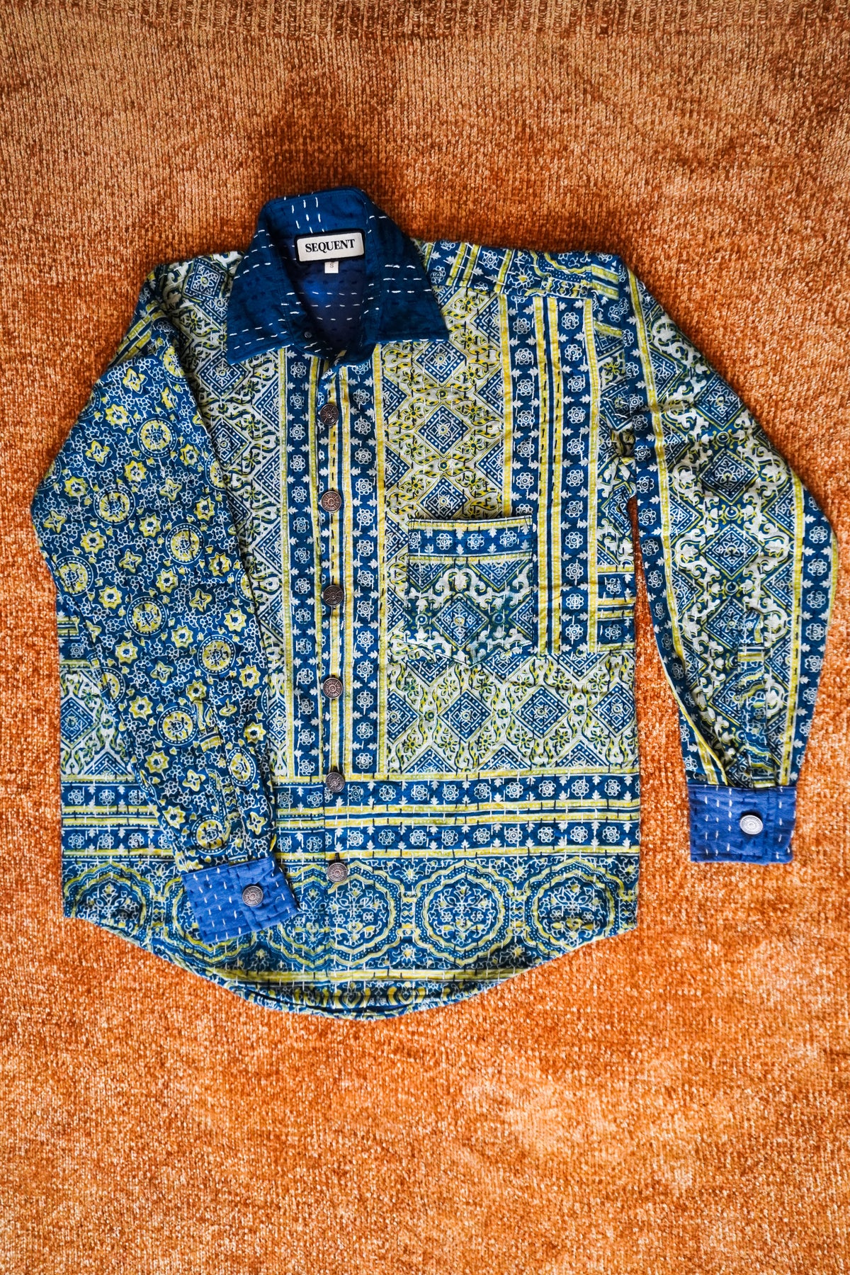 Sea Moss - Ajrakh Kantha Shirt