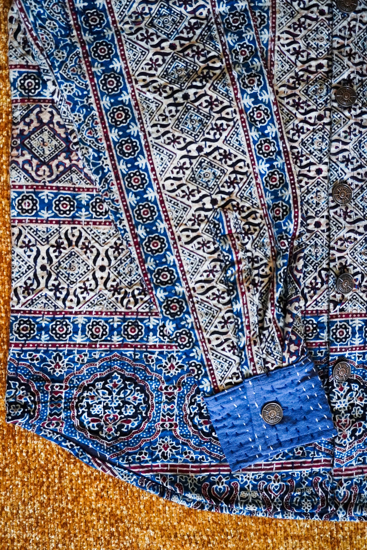 Underwater Current Ajrakh Kantha Shirt