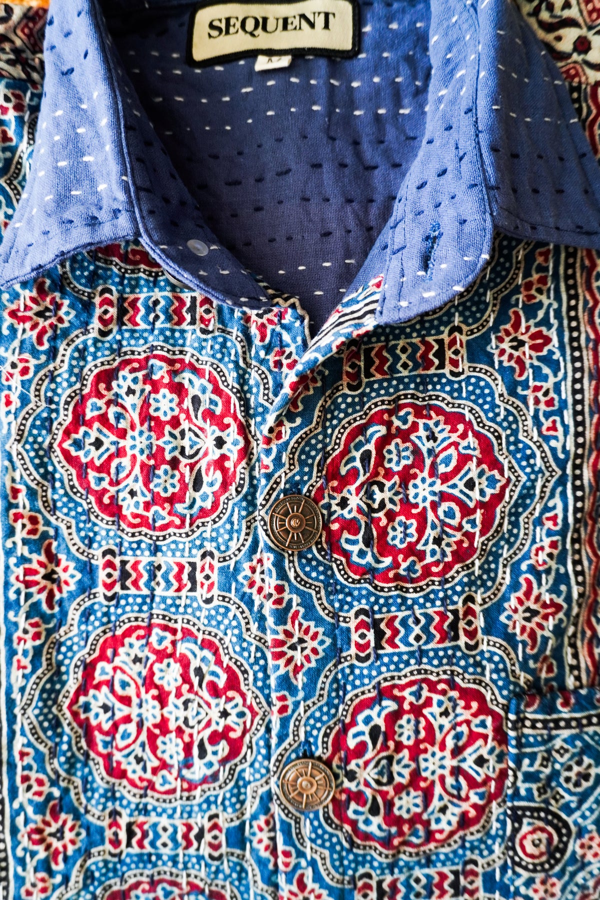 Ocean Coral - Ajrakh Kantha Shirt