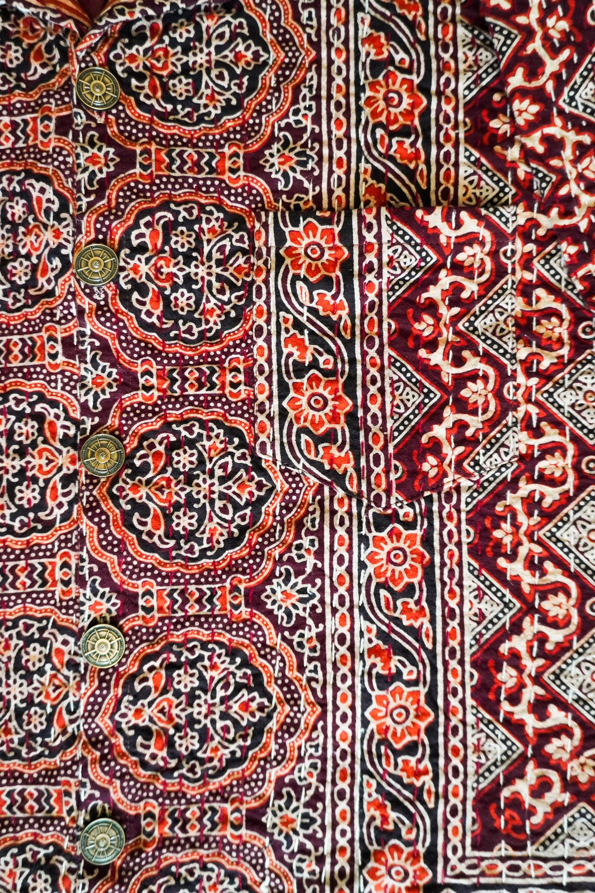 Crimson Eve - Ajrakh Kantha Shirt