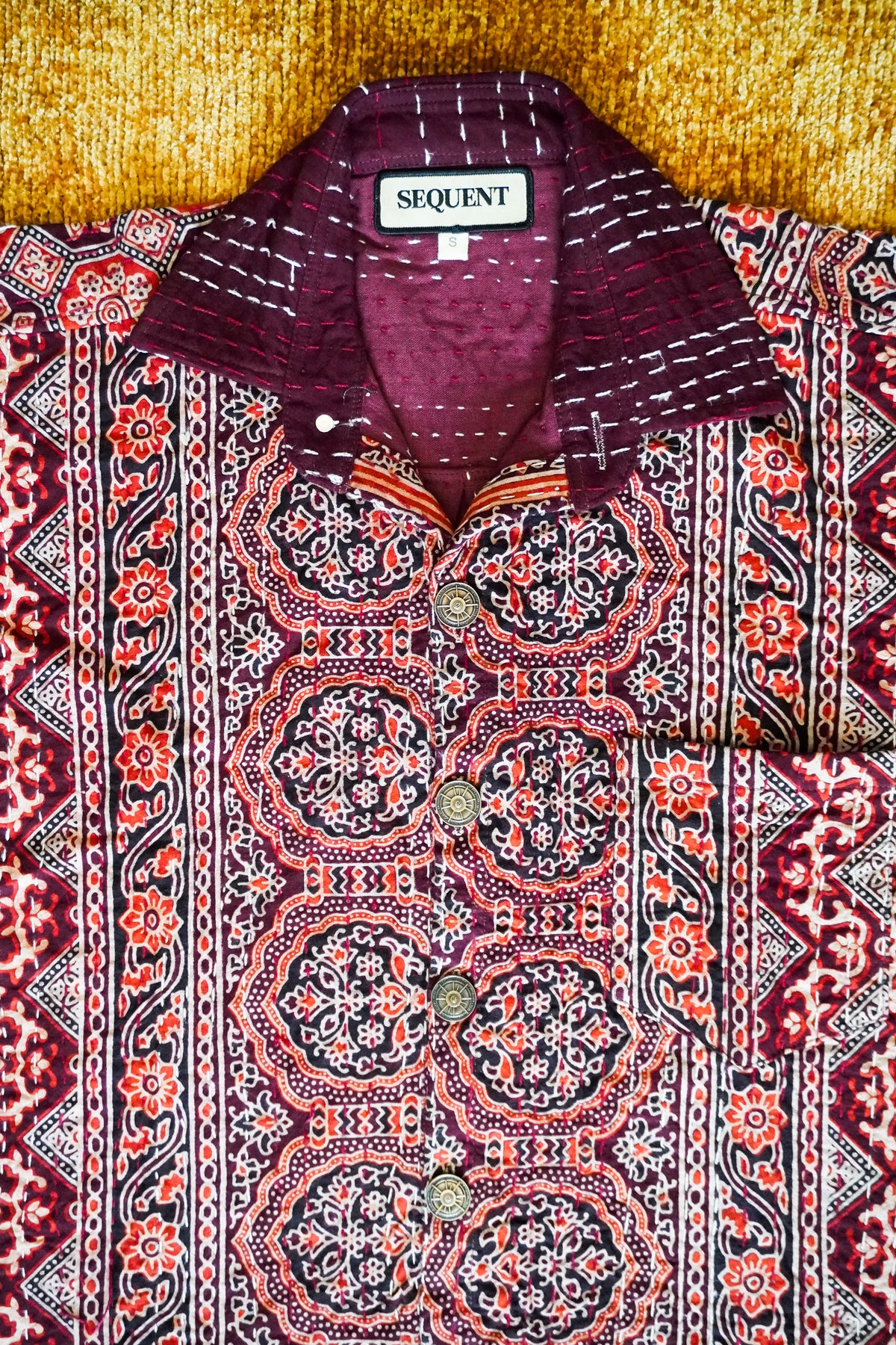 Crimson Eve - Ajrakh Kantha Shirt