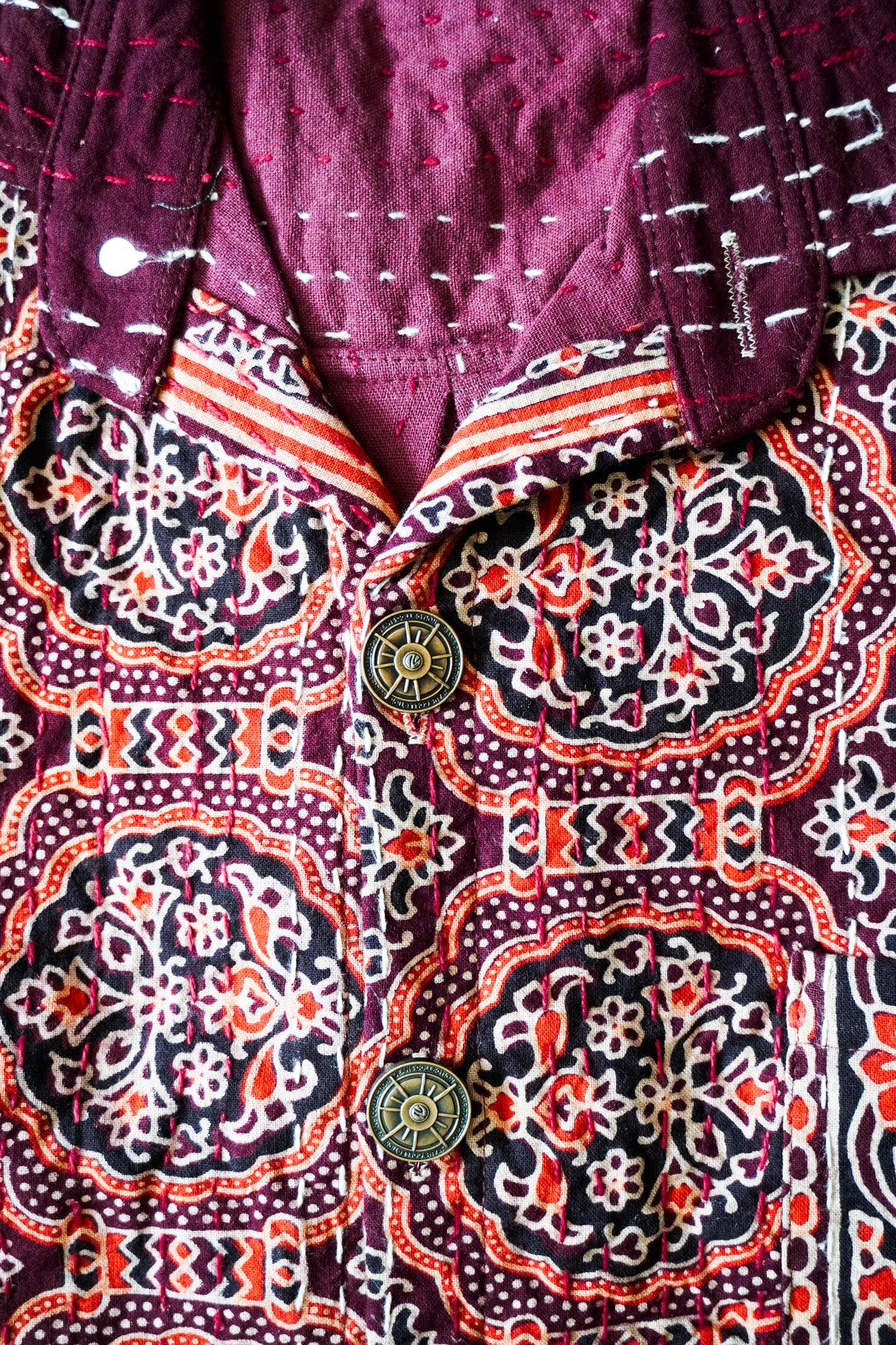 Crimson Eve - Ajrakh Kantha Shirt