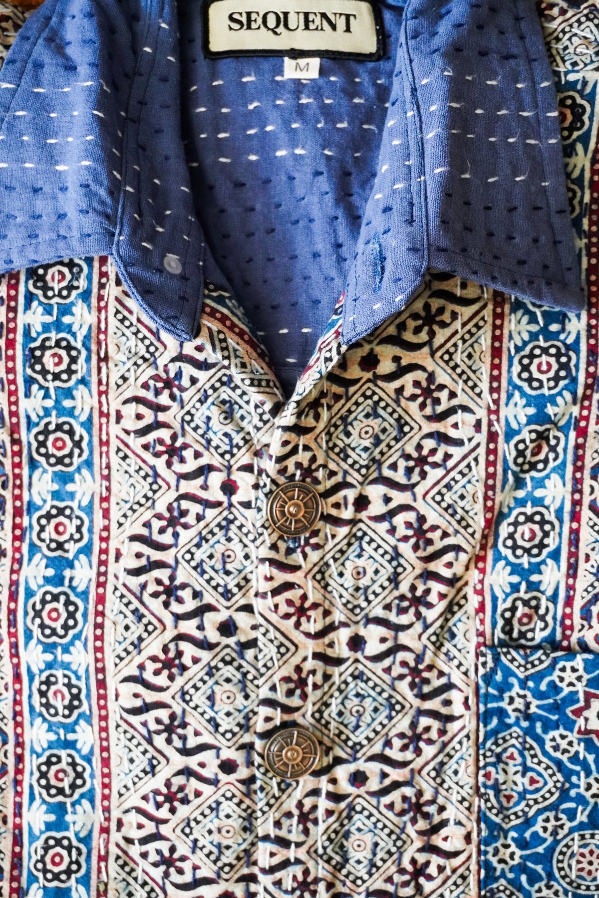 Underwater Current Ajrakh Kantha Shirt
