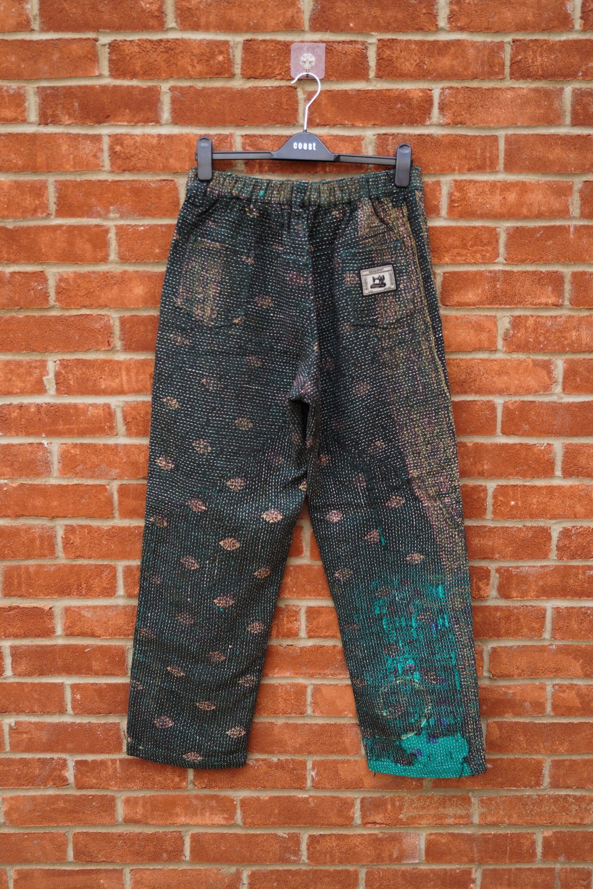 Emerald and Gold Vintage Kantha Trousers No. XXVI — One of One