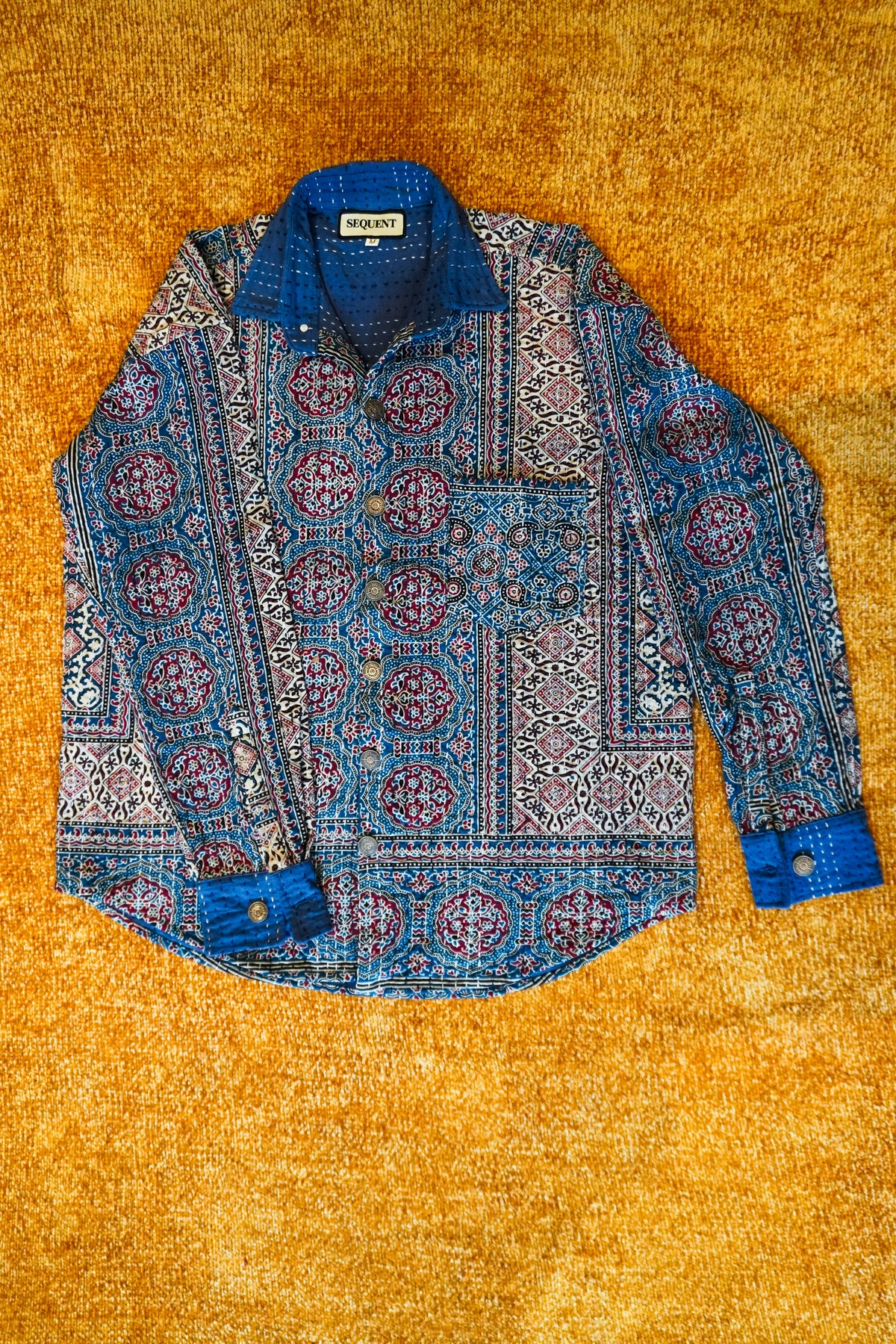 Ocean Coral - Ajrakh Kantha Shirt