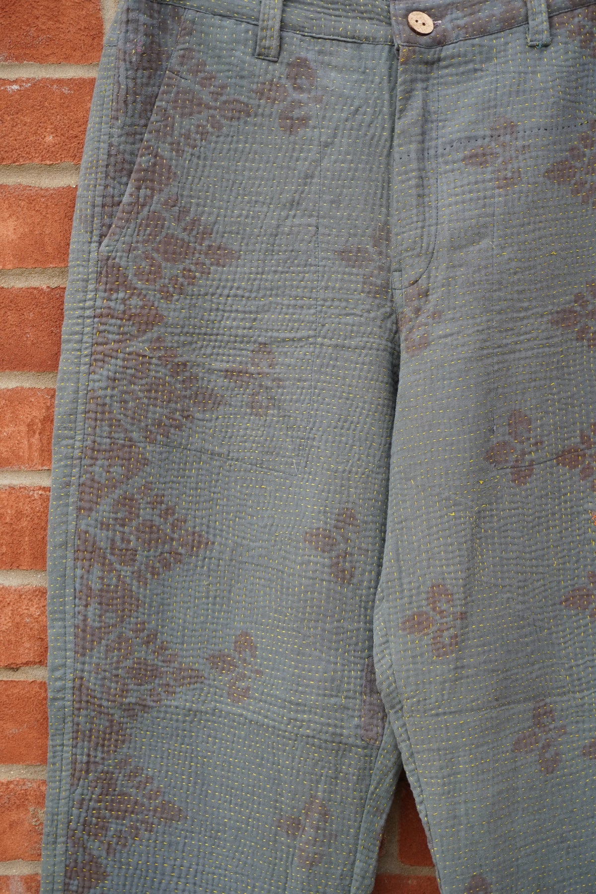 Sage Block Print Kantha Trousers No. XXXIII — One of One