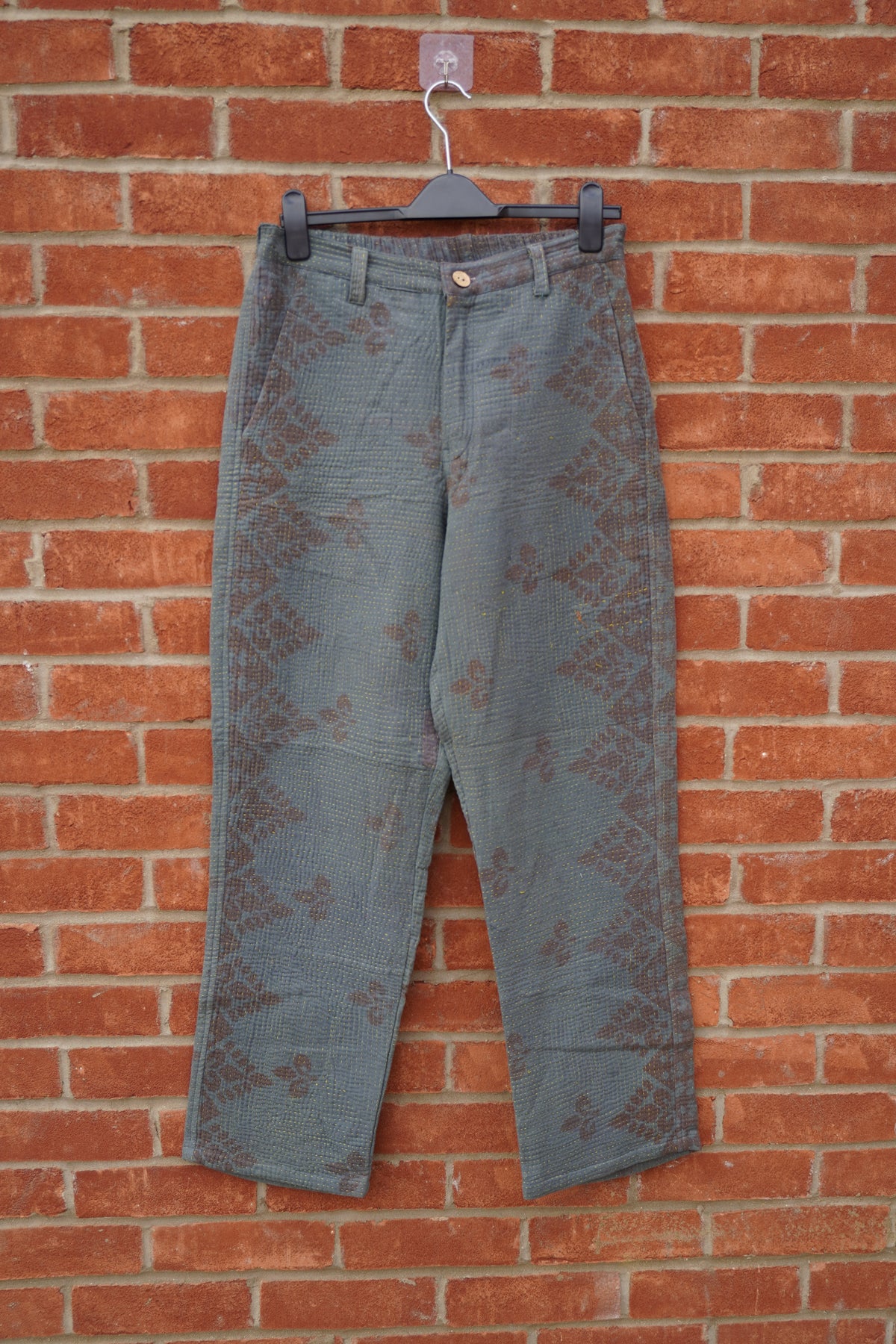 Sage Block Print Kantha Trousers No. XXXIII — One of One