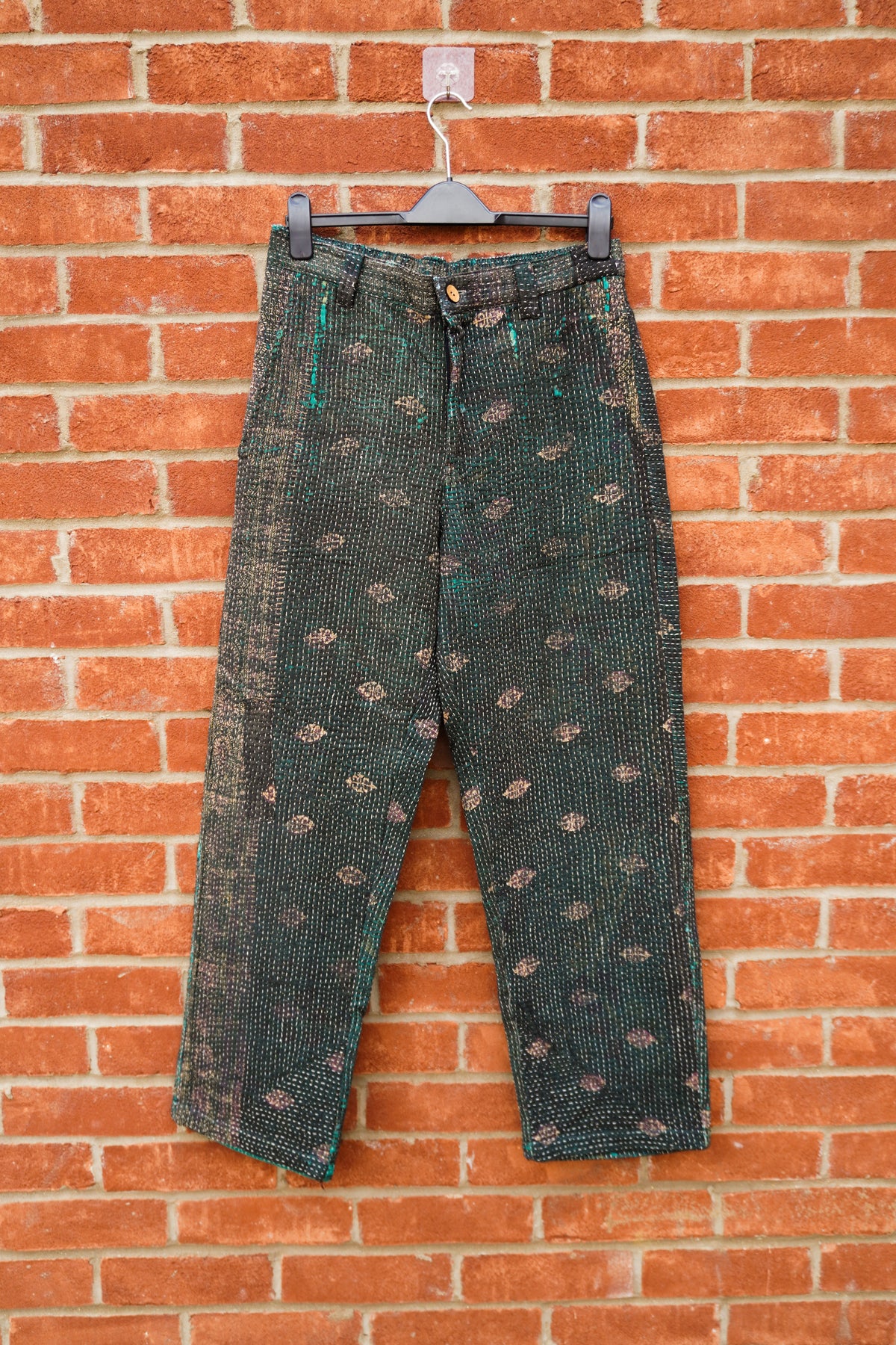 Emerald and Gold Vintage Kantha Trousers No. XXVI — One of One
