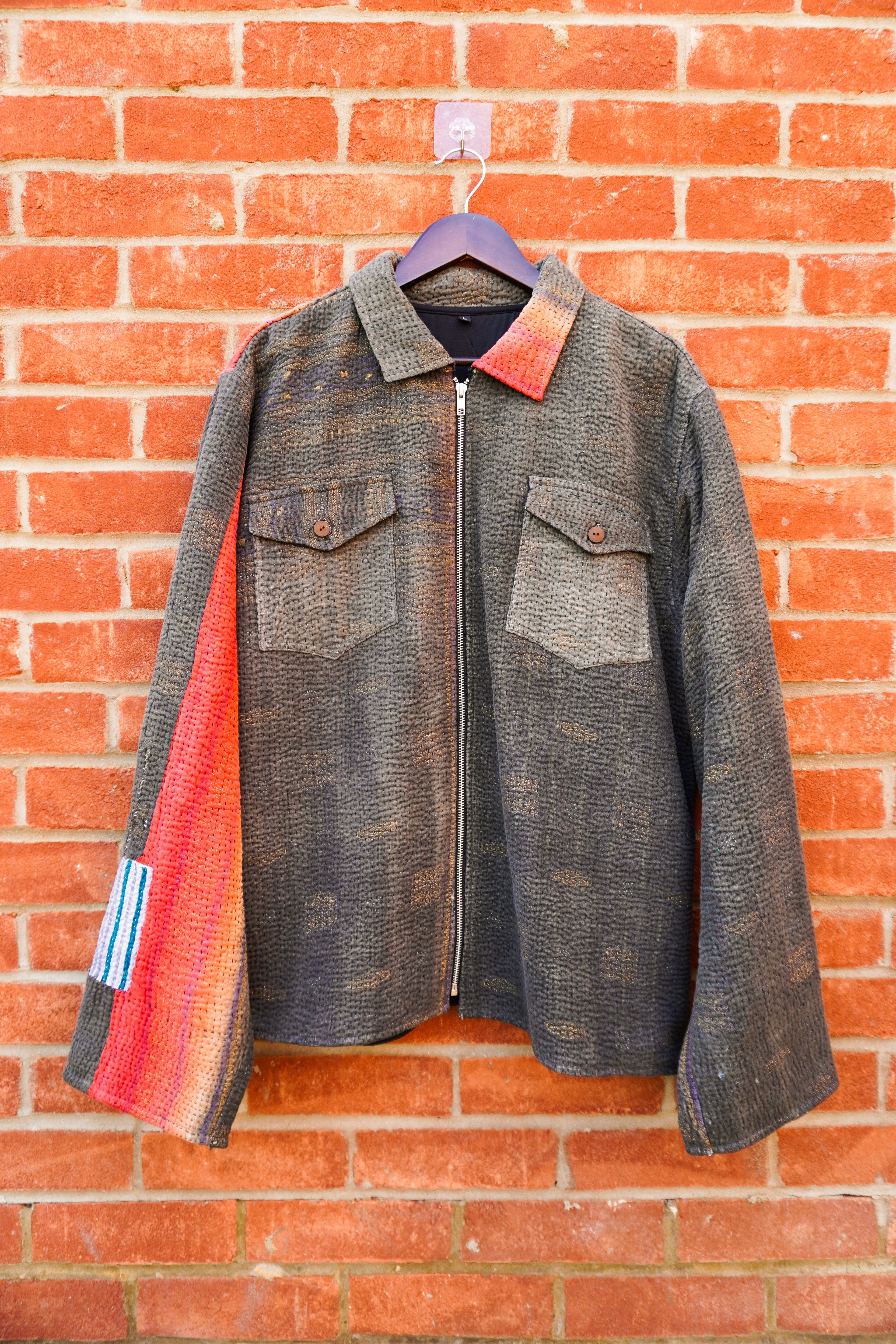 Muted Grey Kantha Jacket No. L — One of One