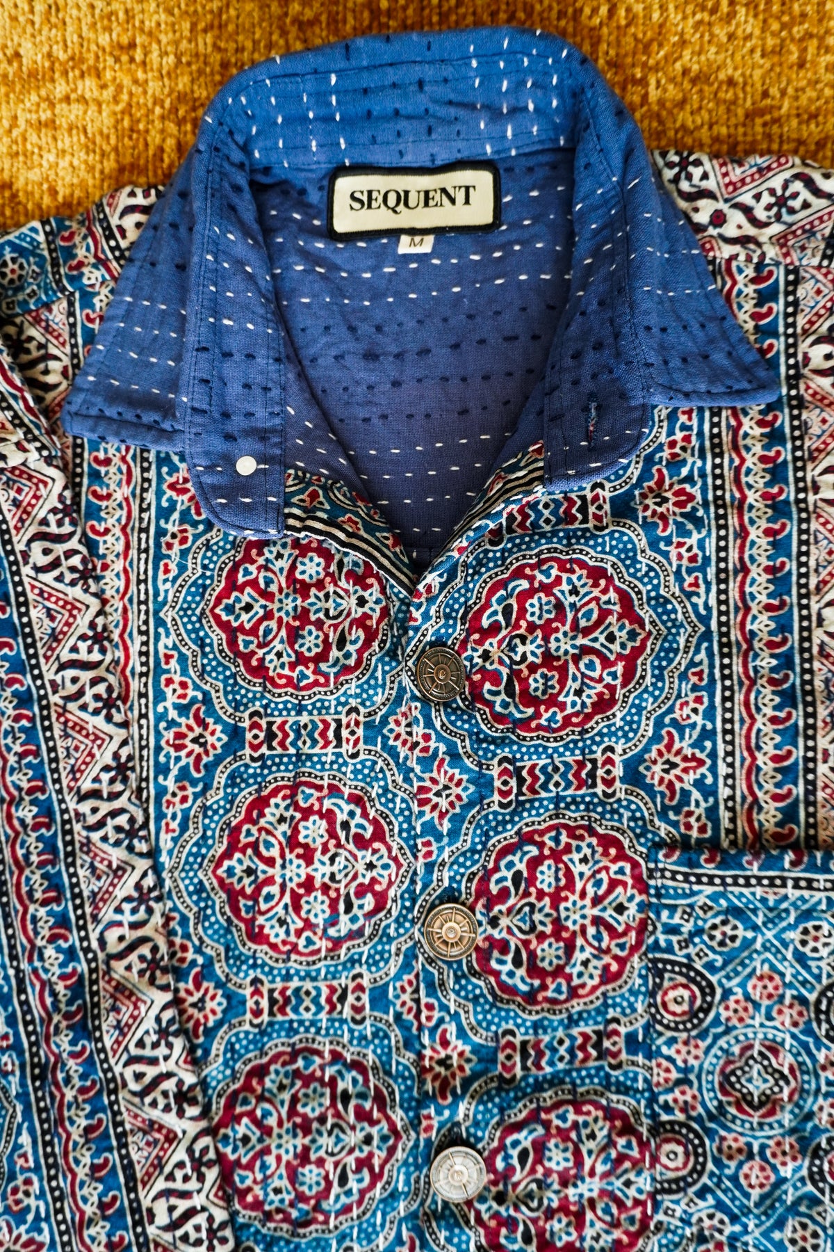 Ocean Coral - Ajrakh Kantha Shirt