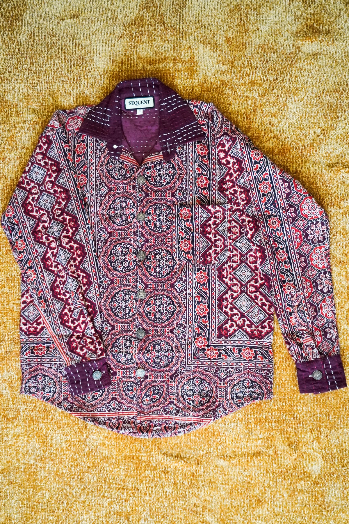 Crimson Eve - Ajrakh Kantha Shirt