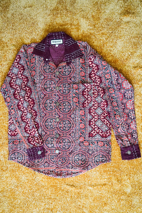 Ajrakh Kantha Shirt - Maroon