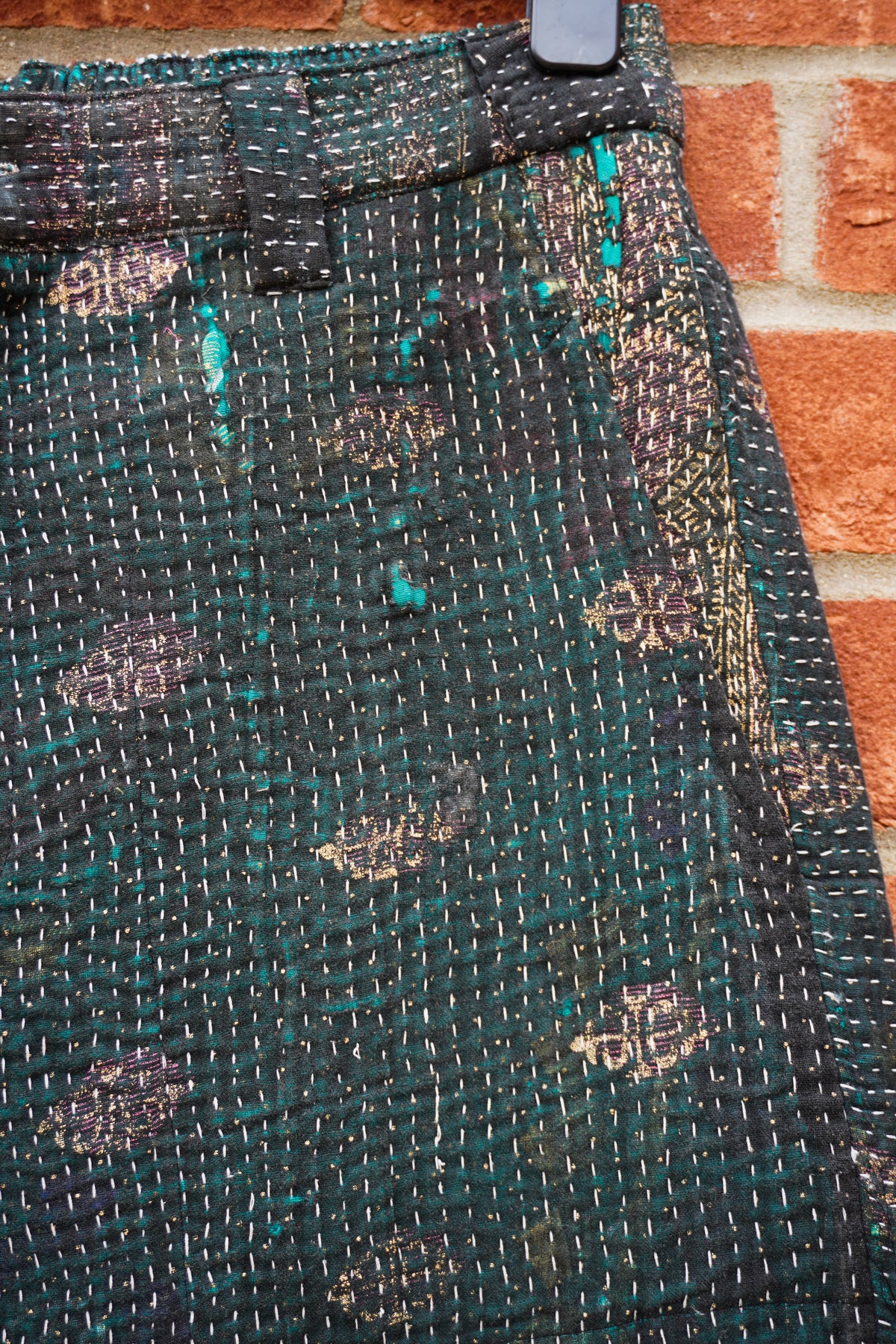Emerald and Gold Vintage Kantha Trousers No. XXVI — One of One