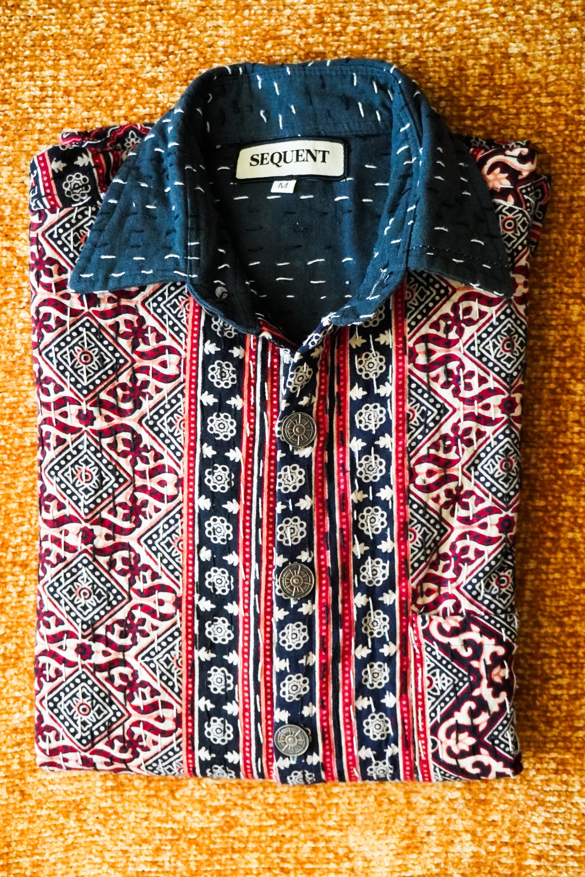 Cranberry Saga - Ajrakh Kantha Shirt
