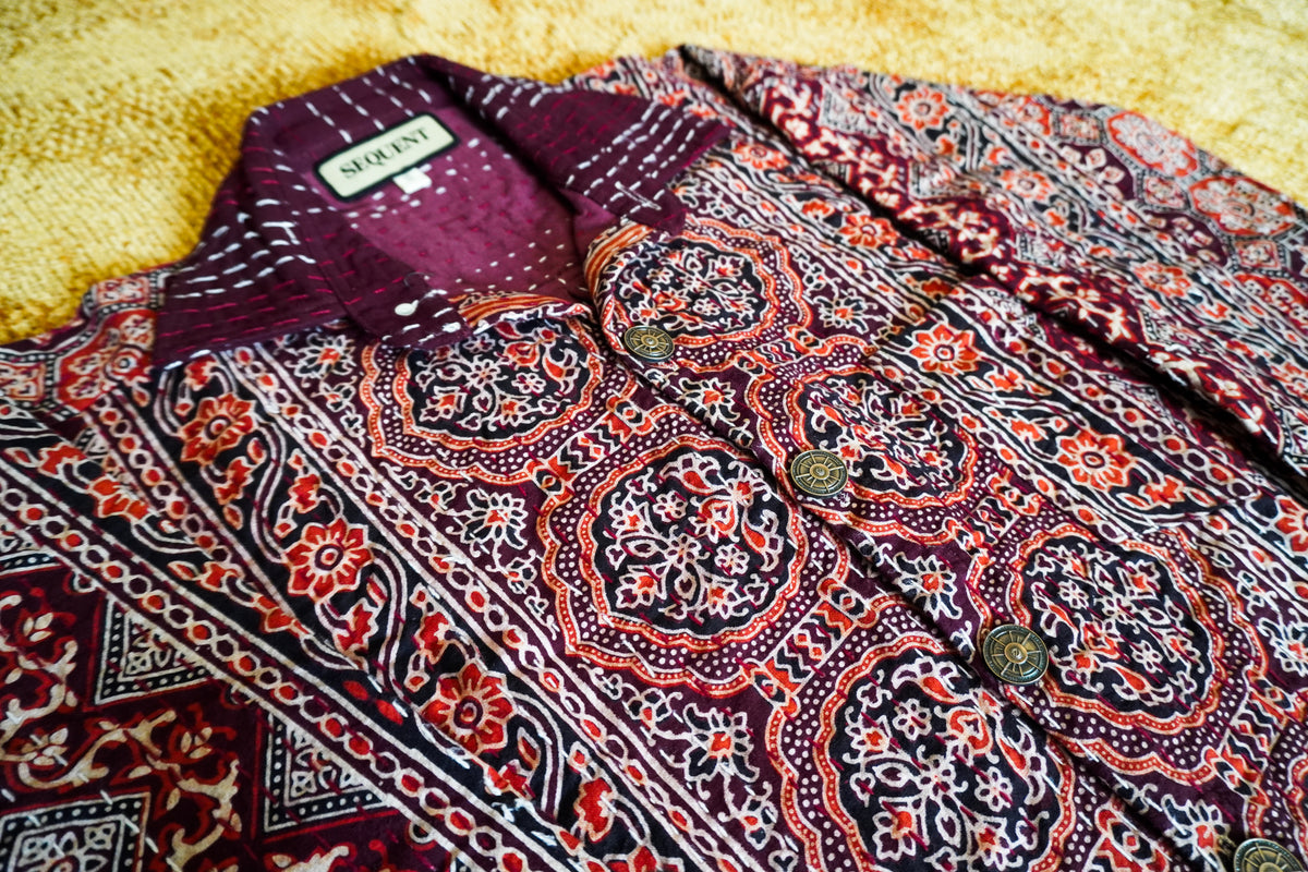 Crimson Eve - Ajrakh Kantha Shirt