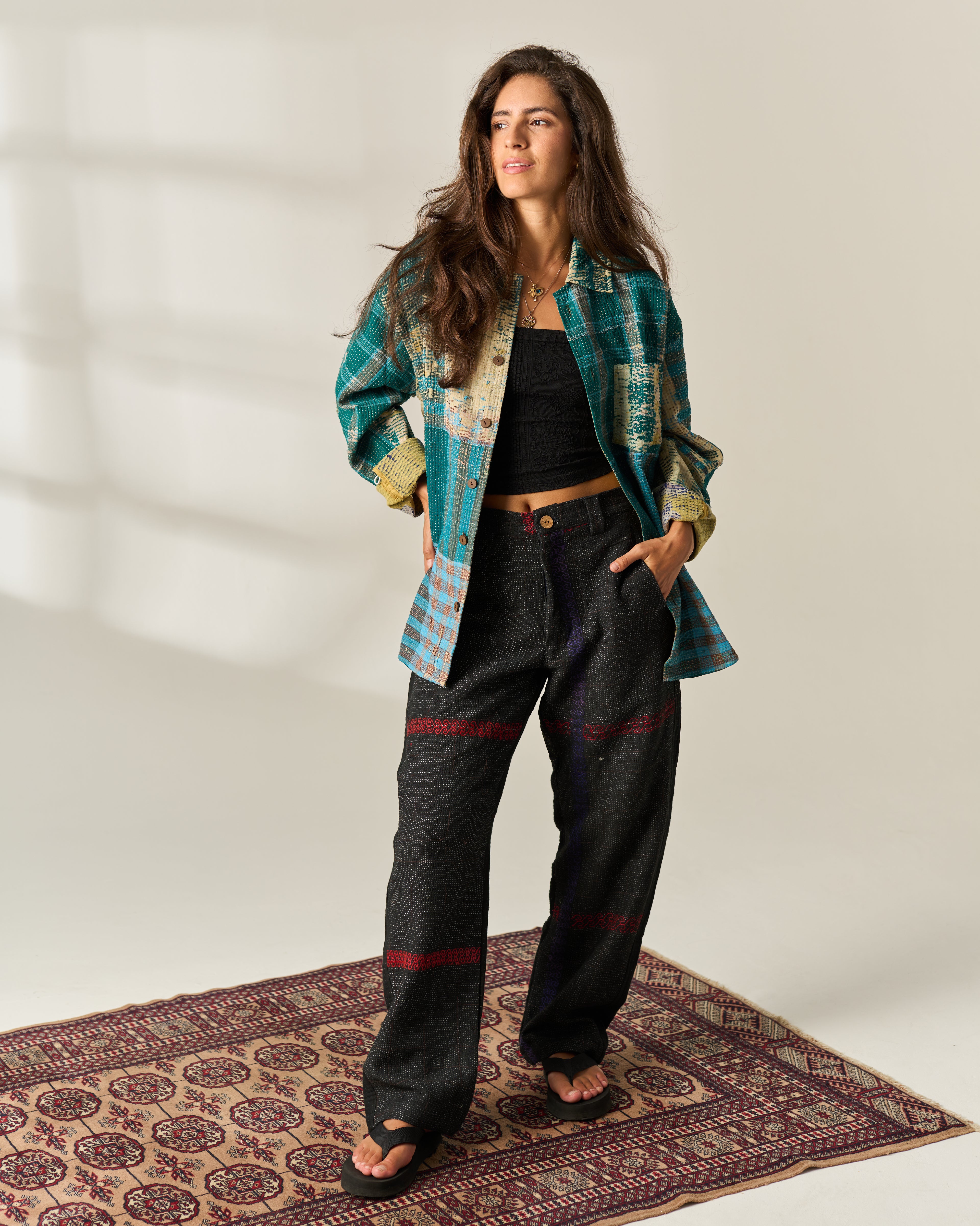 Teal Patchwork Kantha Overshirt No. XLIII — One of One