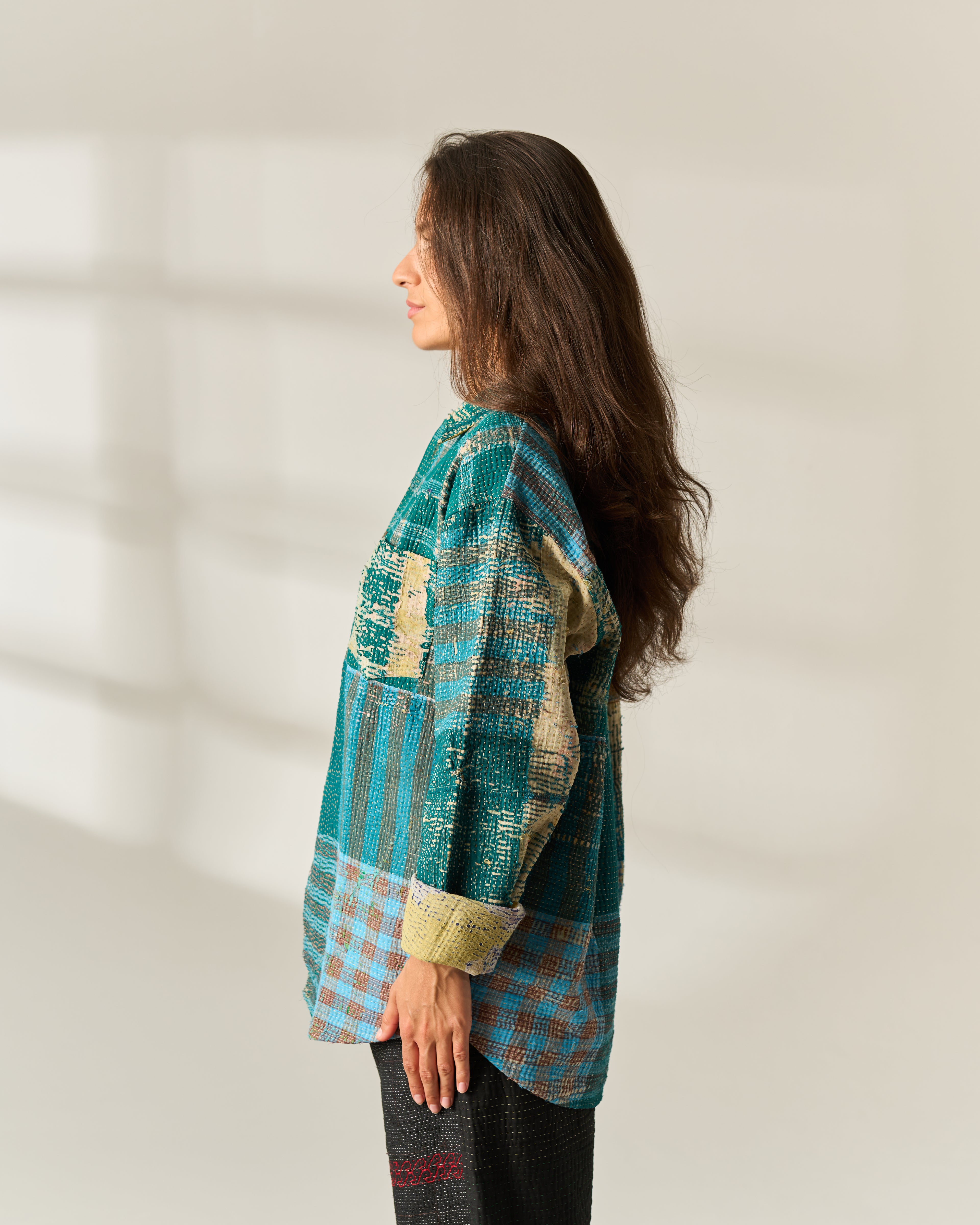 Teal Patchwork Kantha Overshirt No. XLIII — One of One