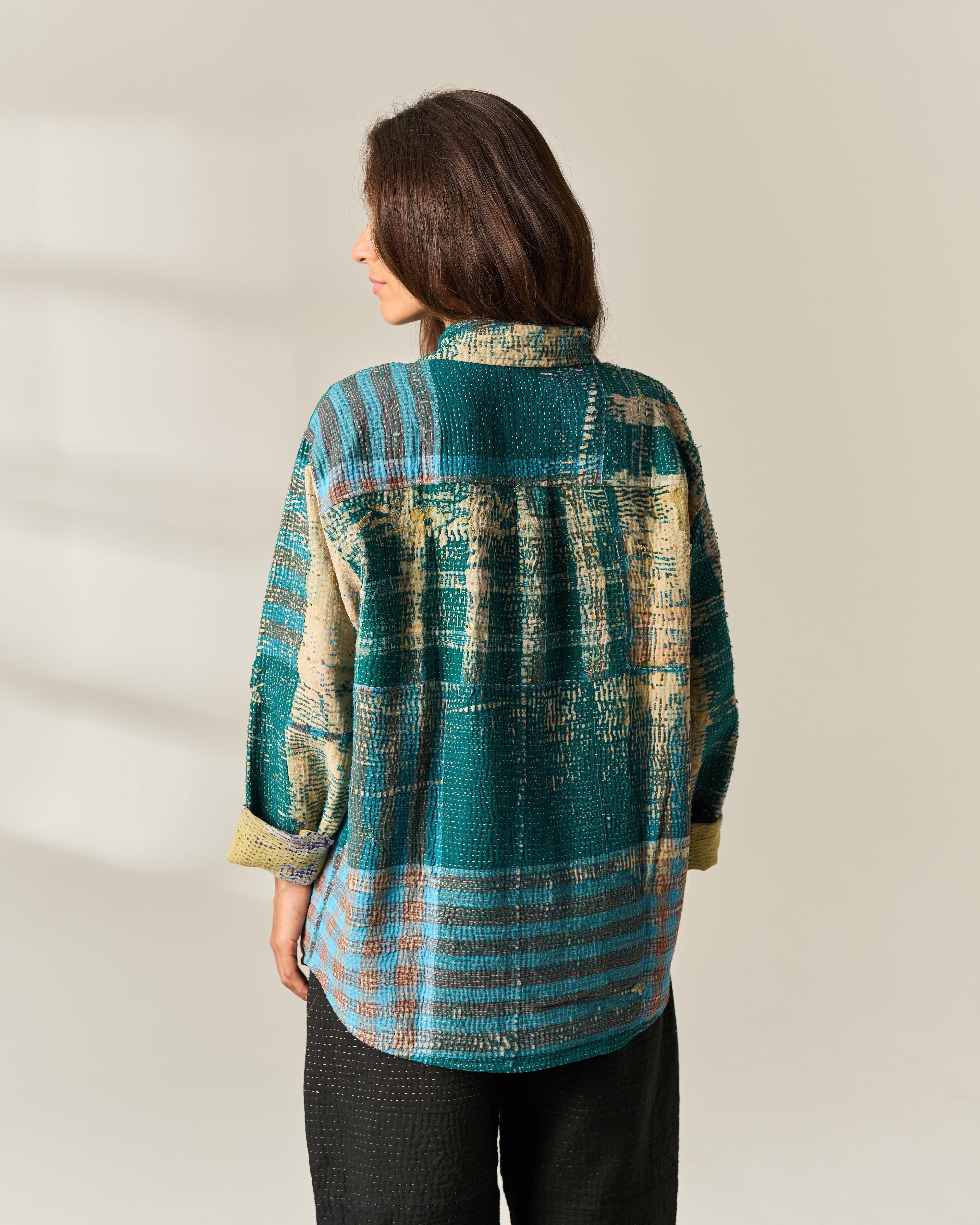 Teal Patchwork Kantha Overshirt No. XLIII — One of One