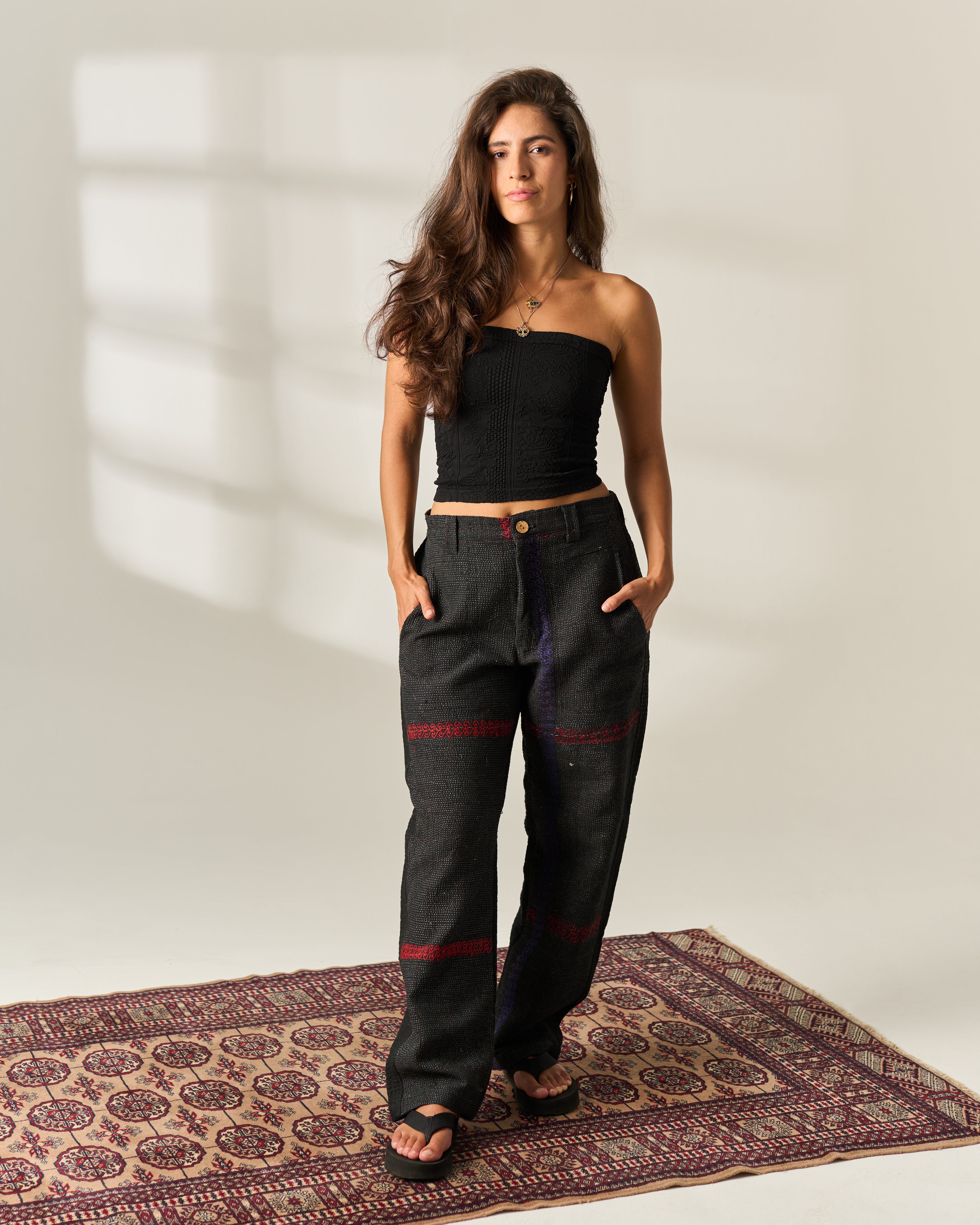Charcoal Stitch Kantha Trousers No. XXXI — One of One