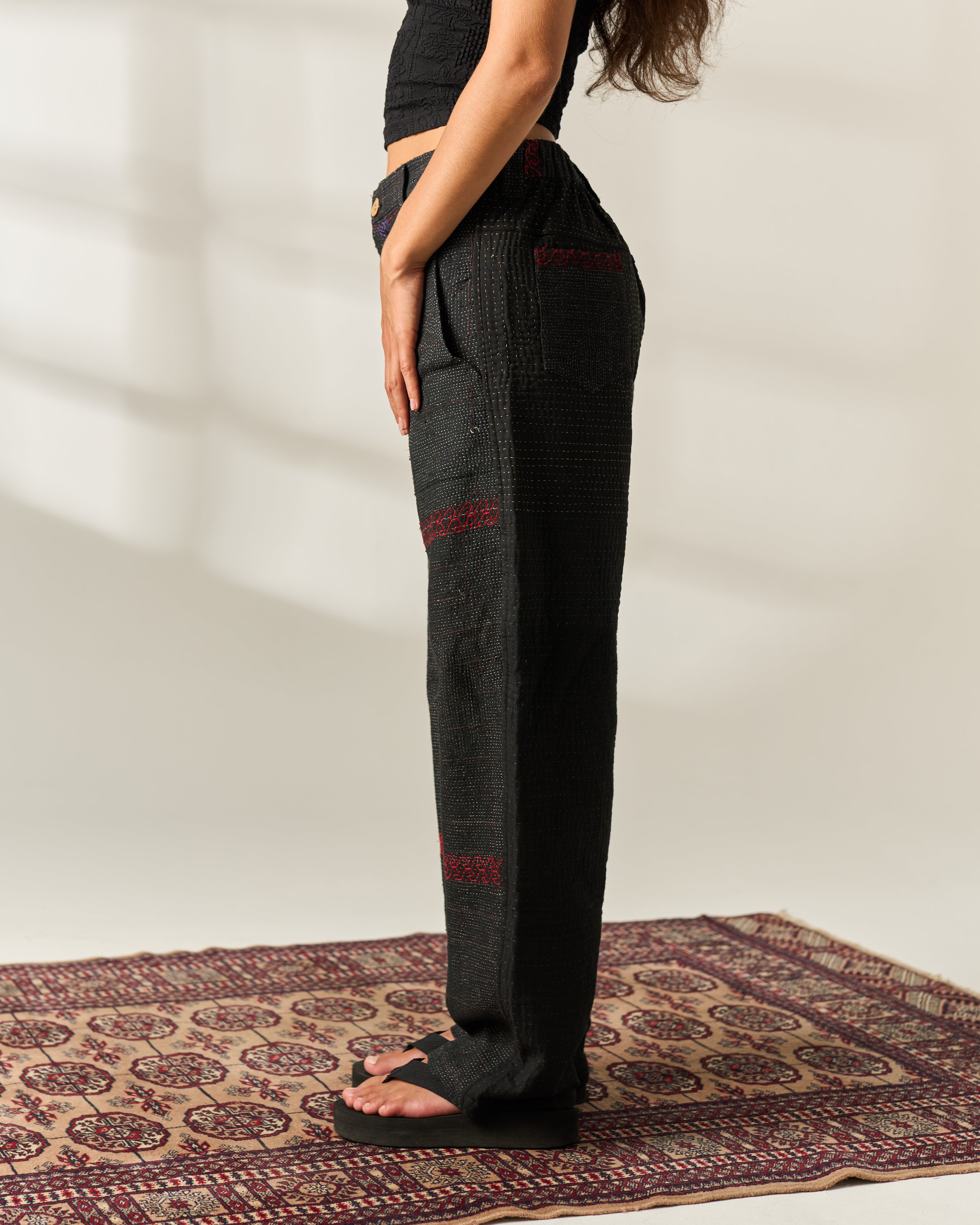 Charcoal Stitch Kantha Trousers No. XXXI — One of One