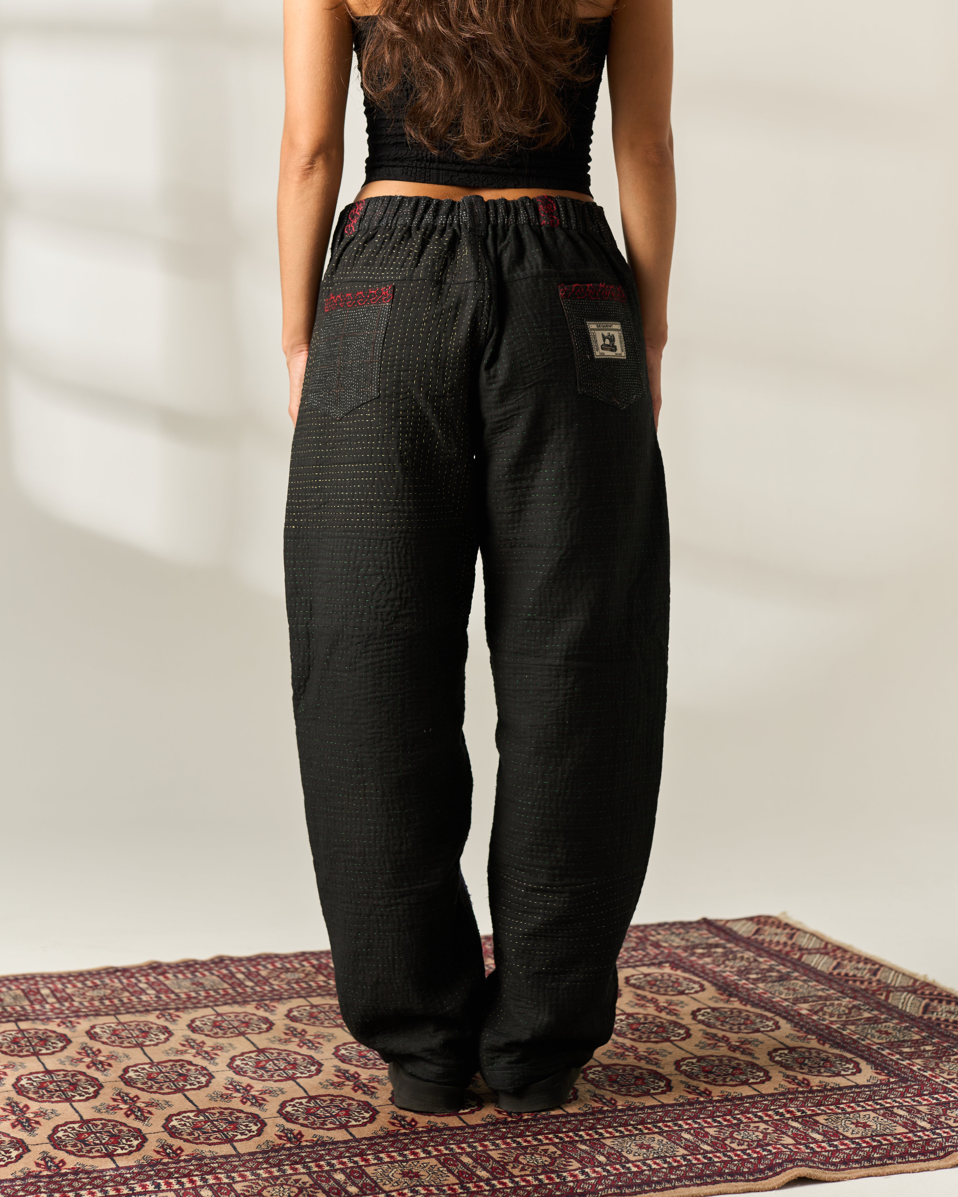 Charcoal Stitch Kantha Trousers No. XXXI — One of One