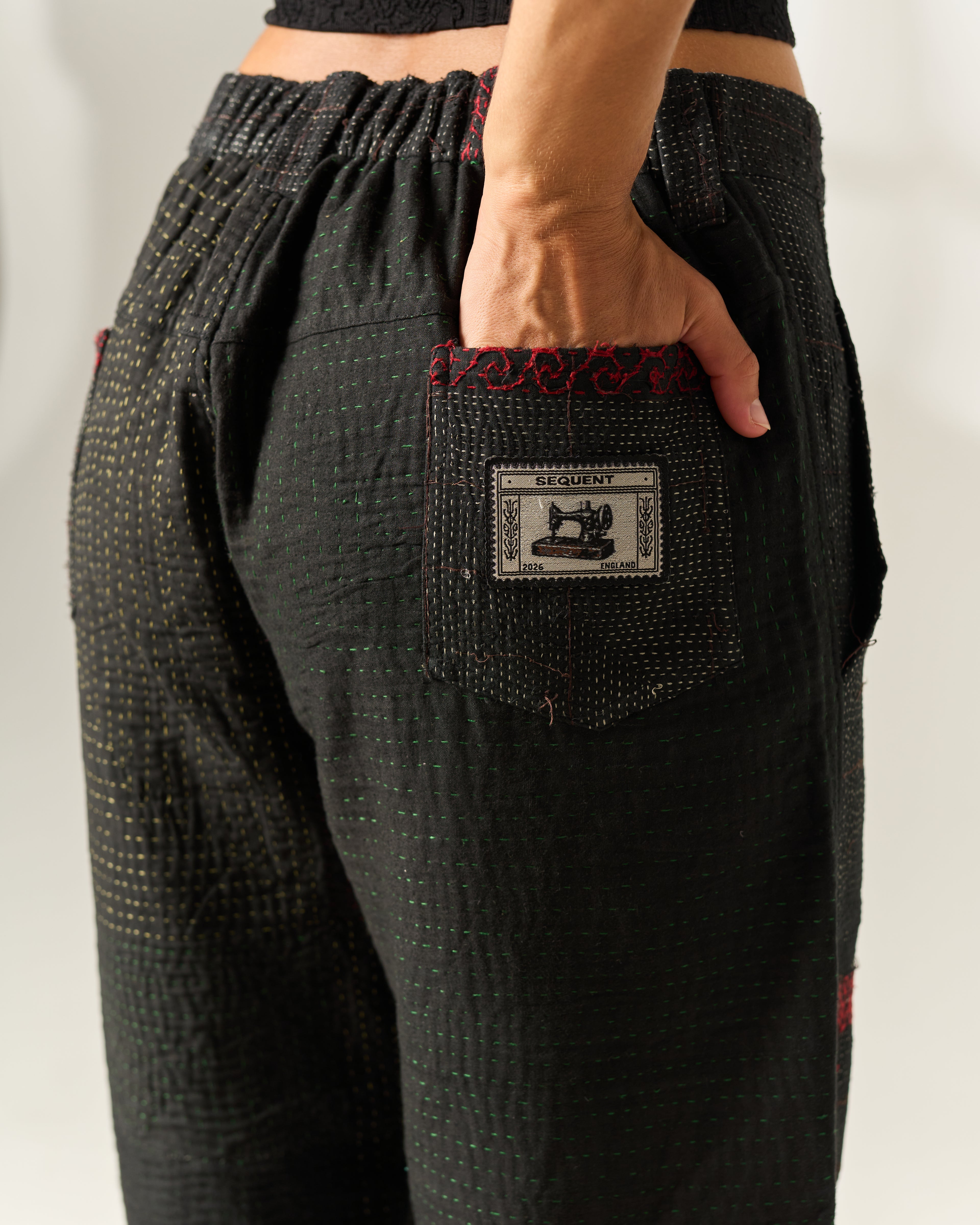 Charcoal Stitch Kantha Trousers No. XXXI — One of One