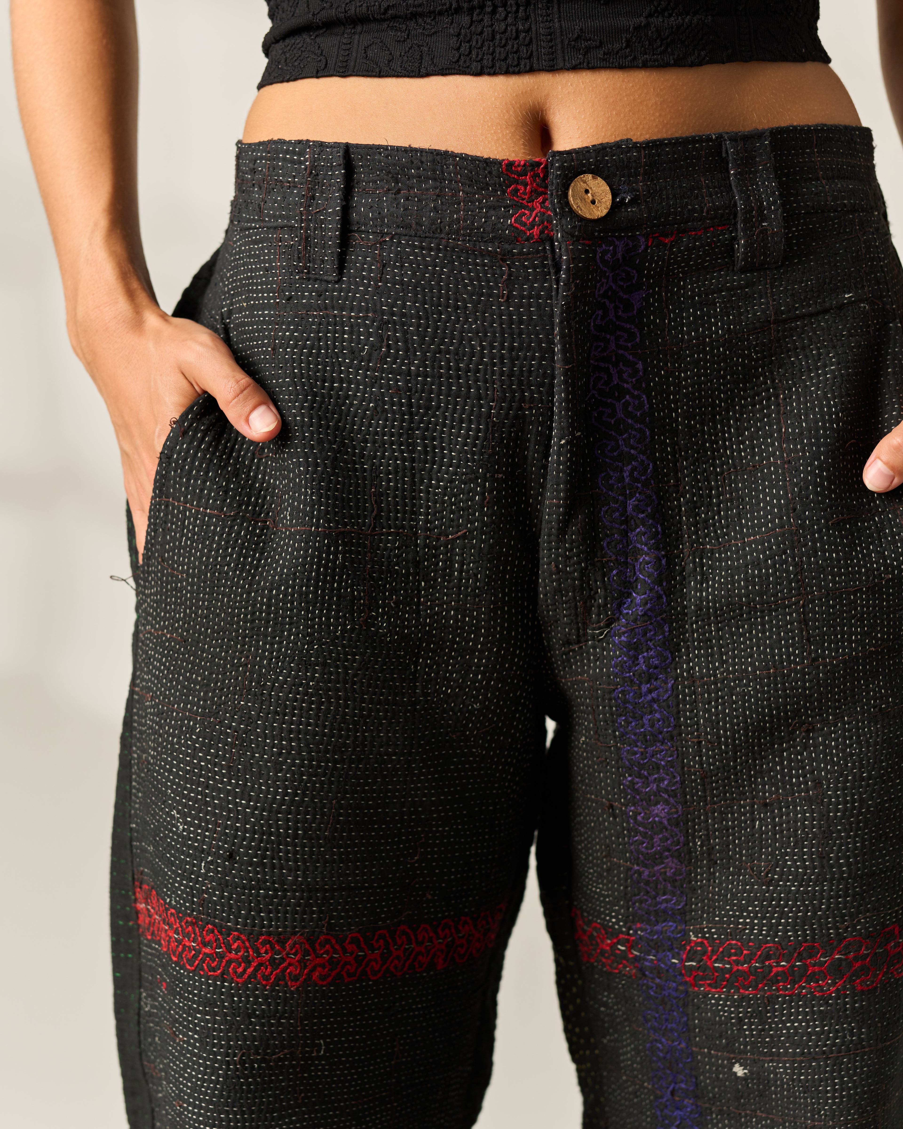Charcoal Stitch Kantha Trousers No. XXXI — One of One