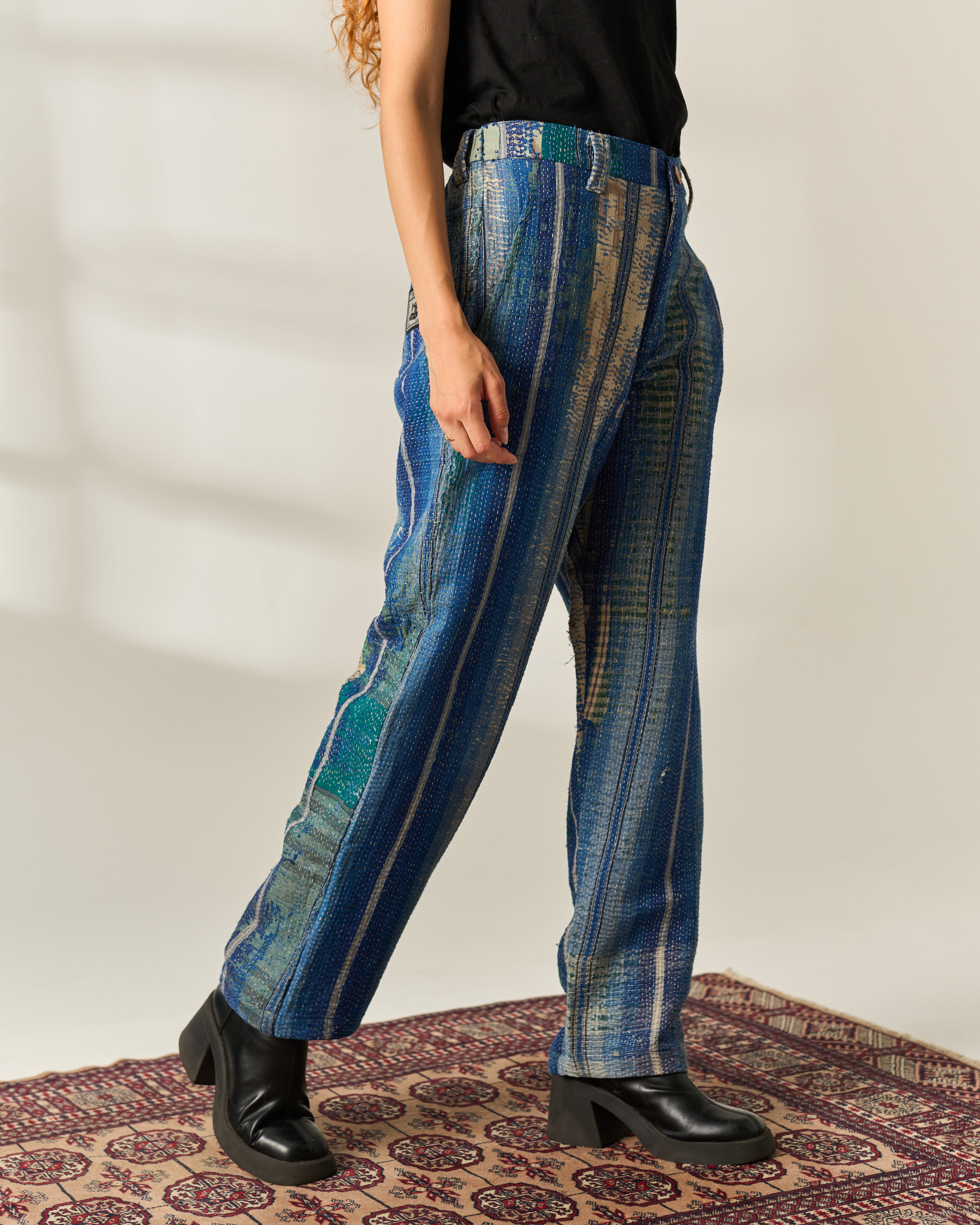 Indigo Patchwork Kantha Trousers No. XLVII — One of One