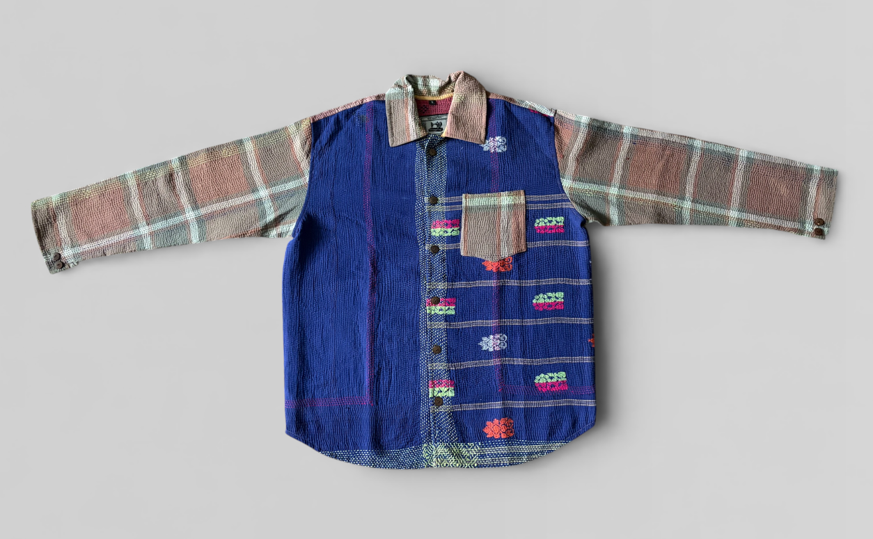 Blue Contrast Kantha Overshirt No. XLV — One of One