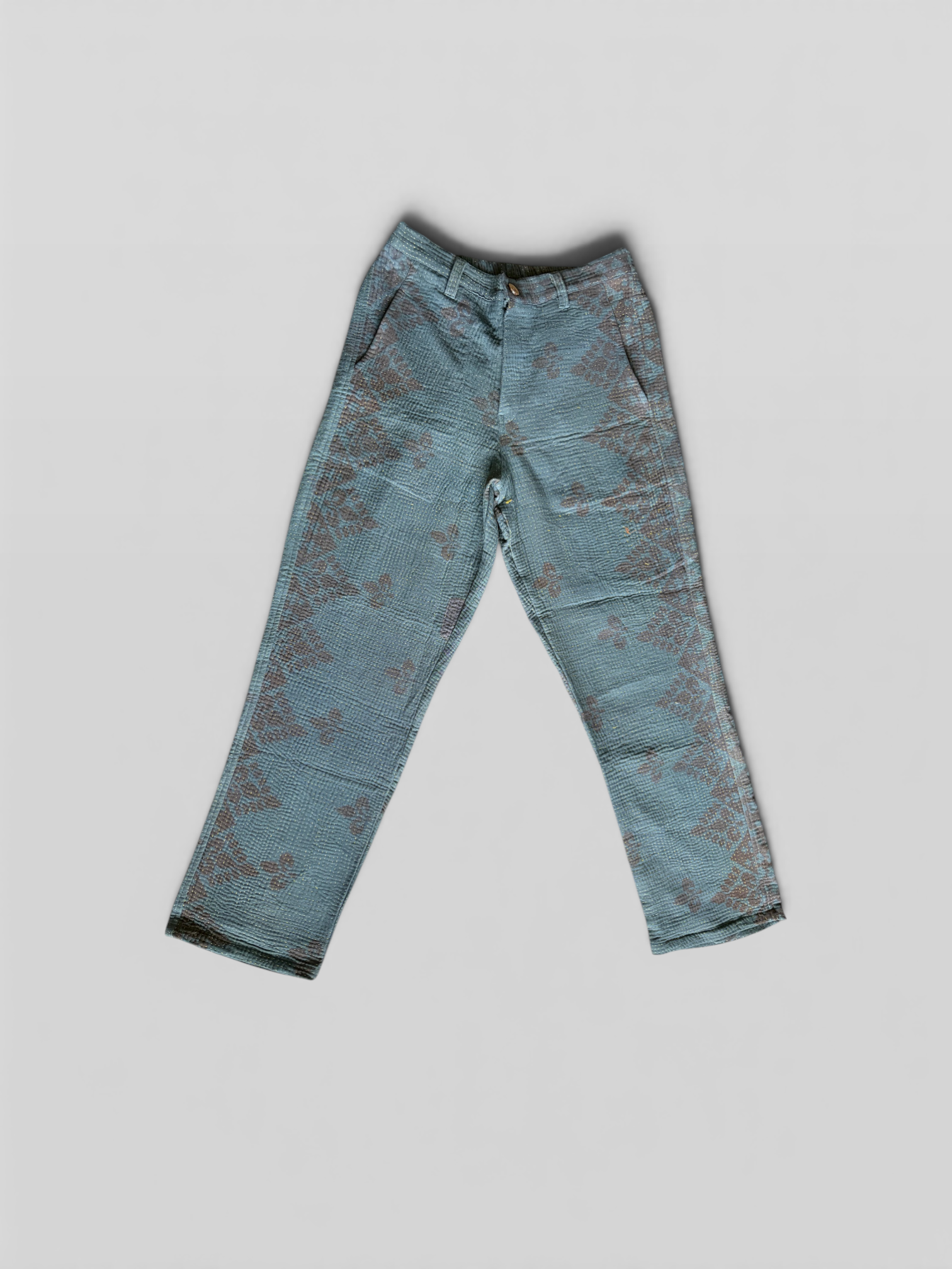 Sage Block Print Kantha Trousers No. XXXIII — One of One