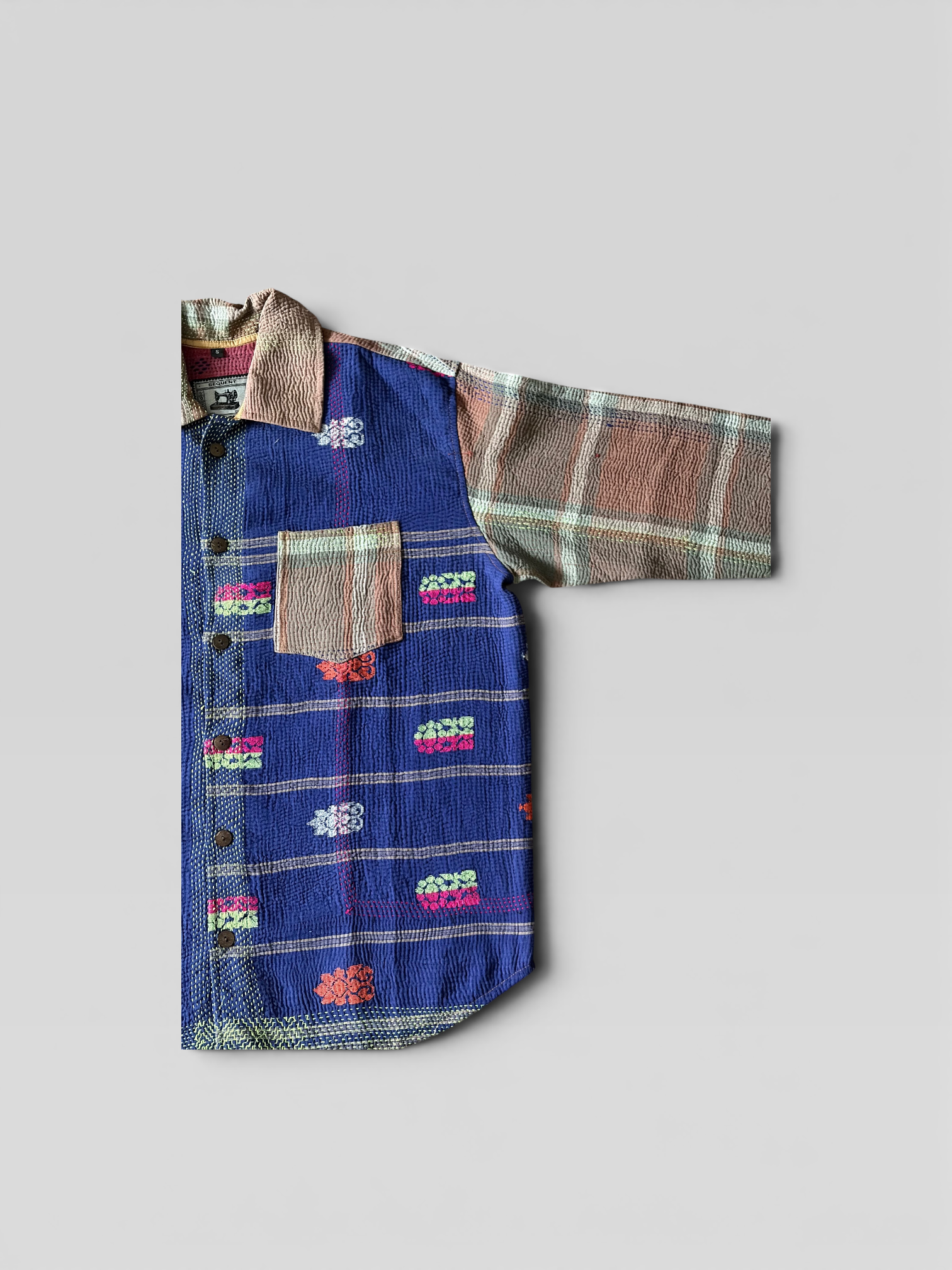 Blue Contrast Kantha Overshirt No. XLV — One of One