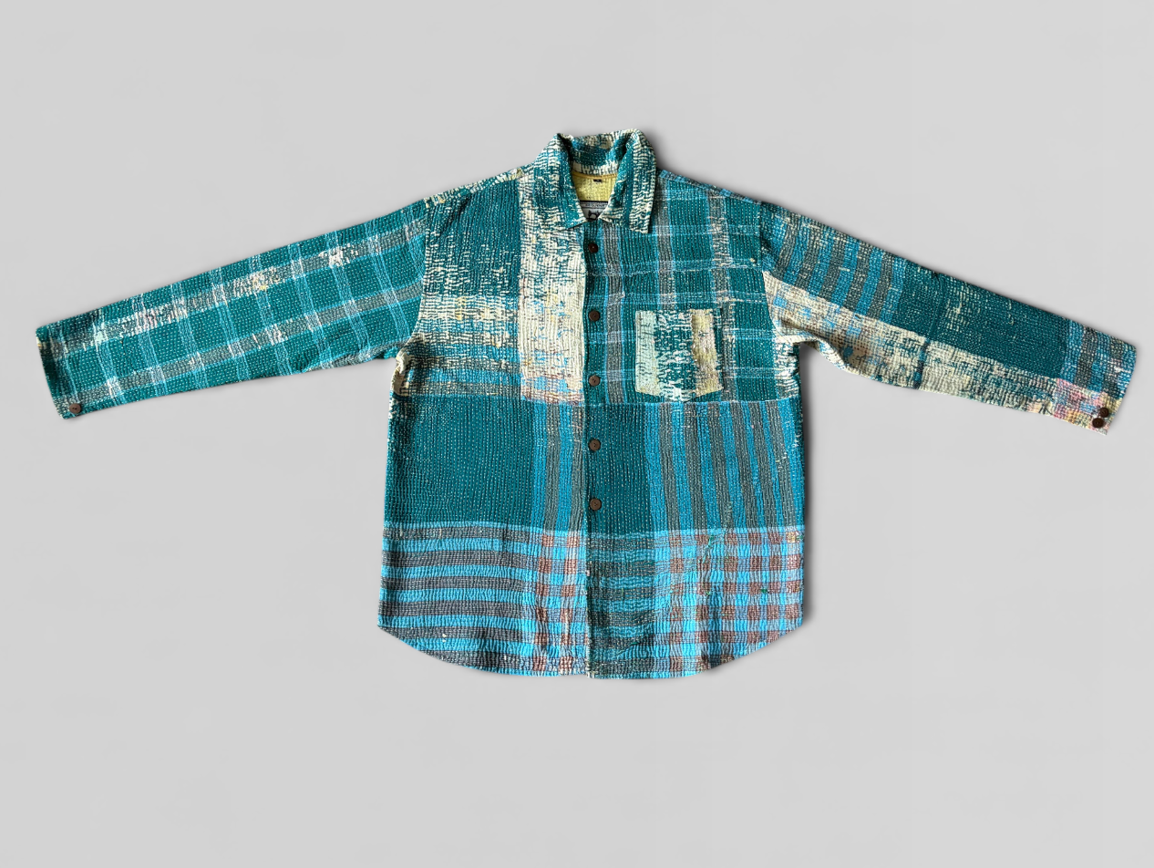 Teal Patchwork Kantha Overshirt No. XLIII — One of One