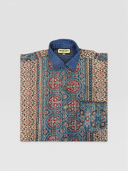 Ajrakh Kantha Shirt - Blue