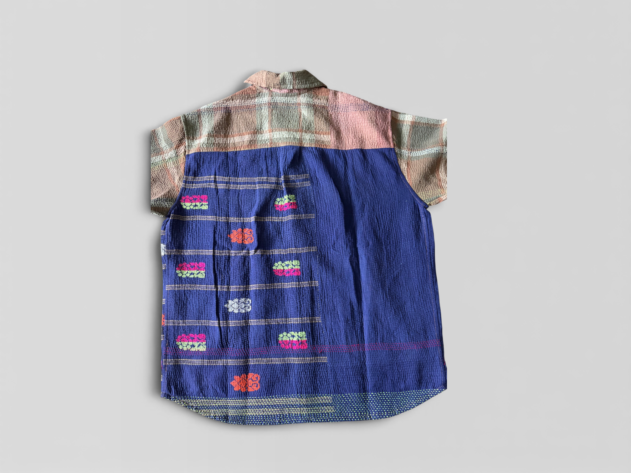 Blue Contrast Kantha Overshirt No. XLV — One of One