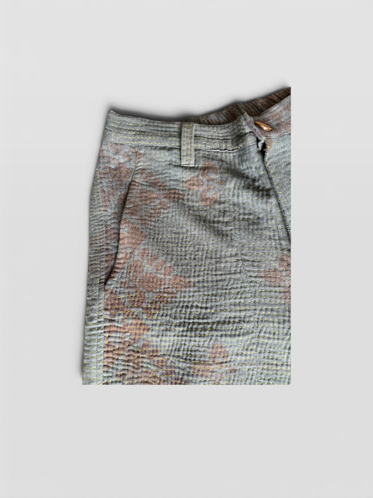Sage Block Print Kantha Trousers No. XXXIII — One of One