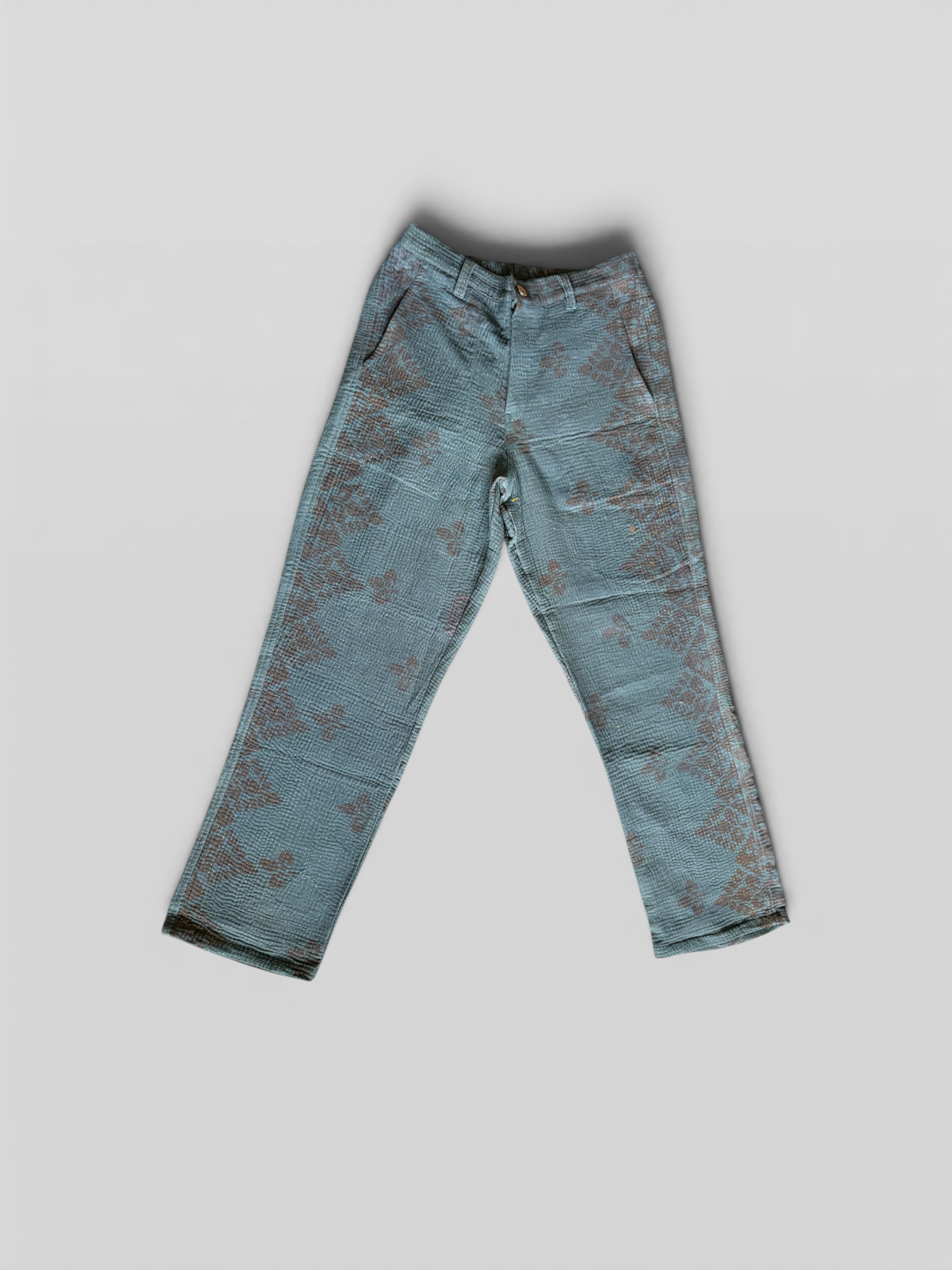 Sage Block Print Kantha Trousers No. XXXIII — One of One