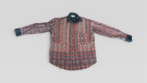 Ajrakh Kantha Shirt - Black/Maroon